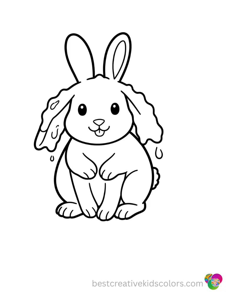 bunny coloring shows a happy little rabbit washing its long floppy ears with soap.