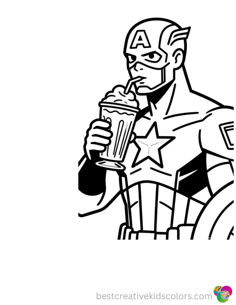 Color him sipping a tall thick milkshake on fun captain america coloring book pages.