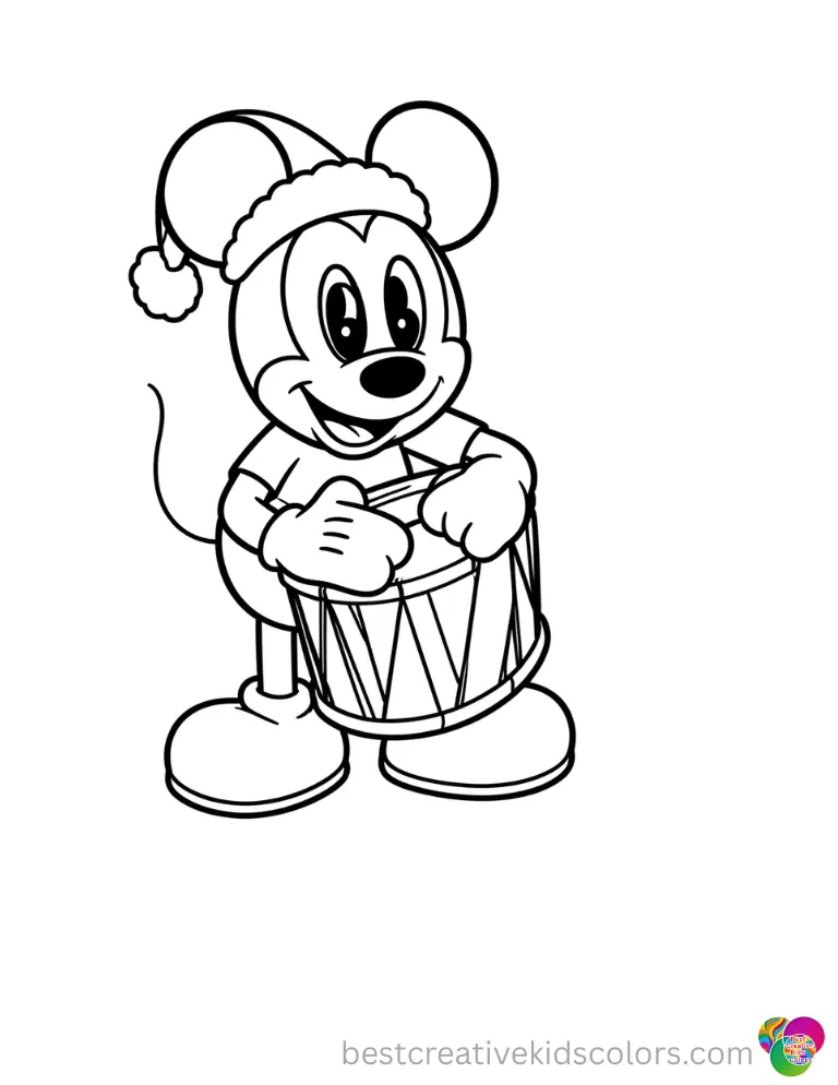 christmas coloring page disney Get this christmas coloring page disney to see Mickey wrapping a striped toy drum.