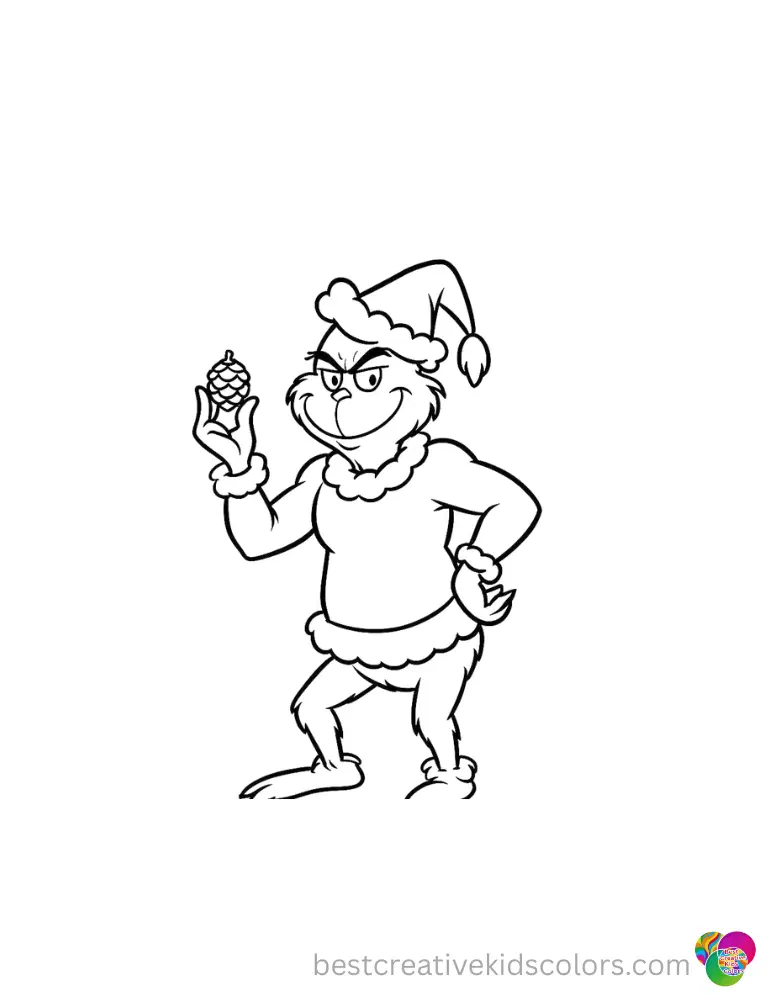 christmas coloring pages the grinch shows the strong grinch carrying a tiny pinecone.