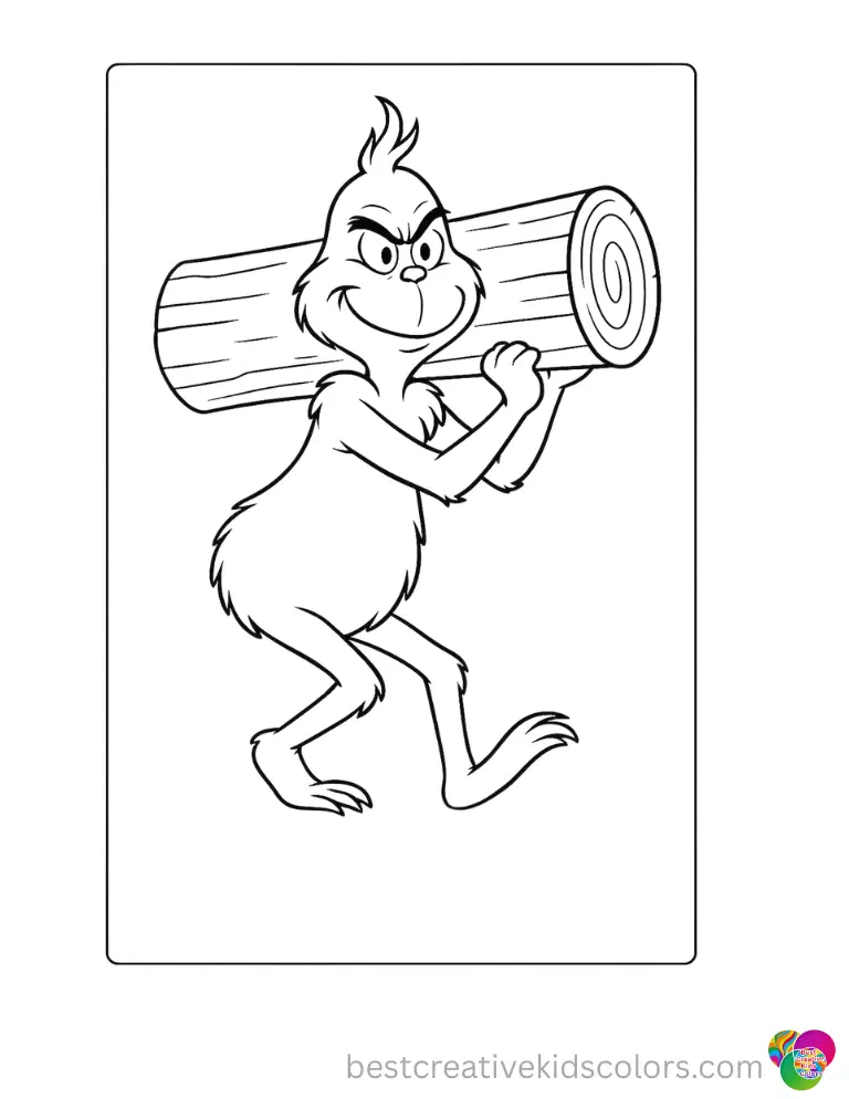 The brave grinch inside color page grinch safely carries a very heavy wooden log.