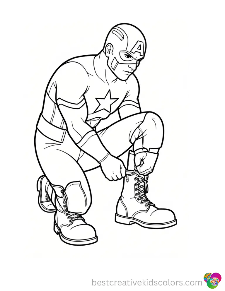 See him in this coloring page captain america lacing up his heavy thick leather boots.