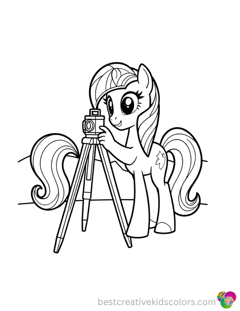 coloring page my little pony features Twilight Sparkle adjusting a transit level to survey the land.