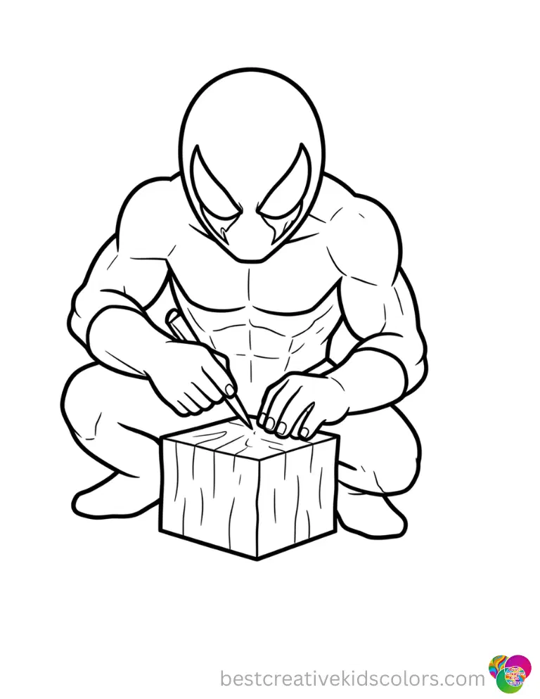 See him carefully in this coloring page venom carving a small wooden block today.