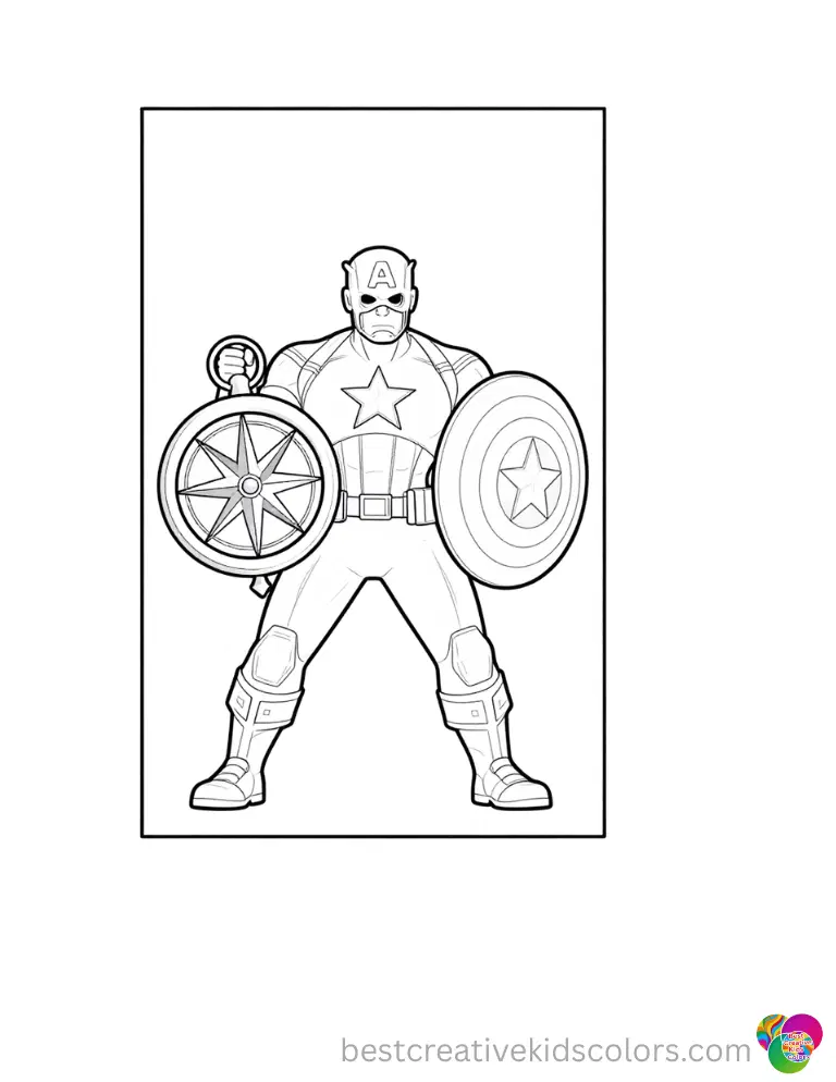 Enjoy fun coloring pages captain america featuring him inspecting a large golden compass.