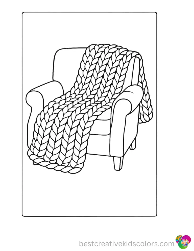 coloring pages cozy A thick knitted blanket in coloring pages cozy rests nicely on a large armchair.