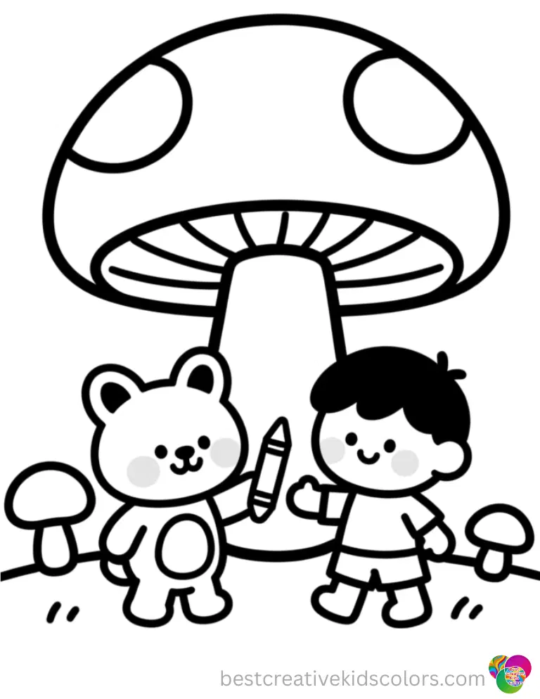 coloring pages mushrooms features a thick wax crayon that softly shades a blank paper.