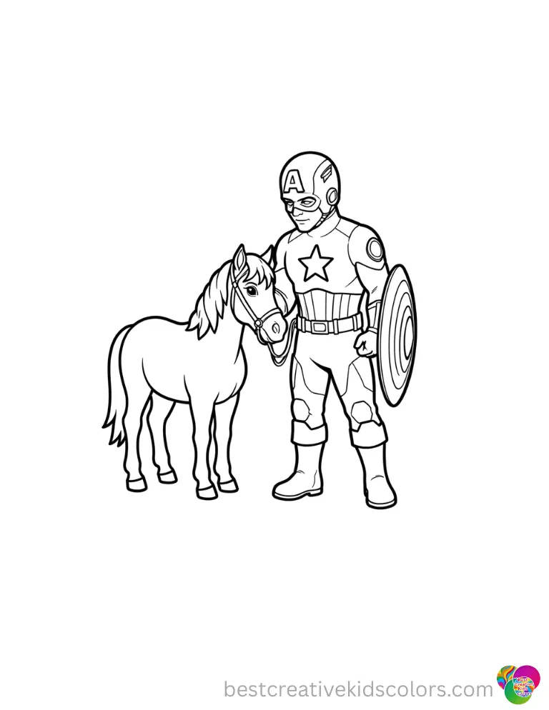 Enjoy him safely feeding a sweet little pony in these coloring pages of captain america.
