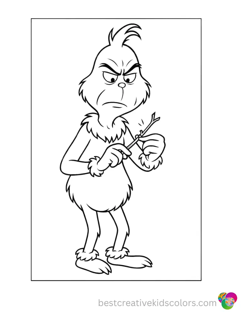 coloring pictures grinch shows the focused grinch gently snapping a small dry twig.