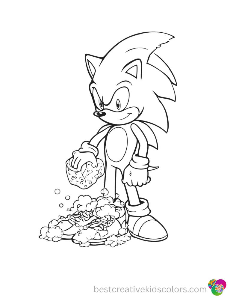 Sonic uses a blue sponge to wash his favorite sneakers in these fun coloring pictures sonic.