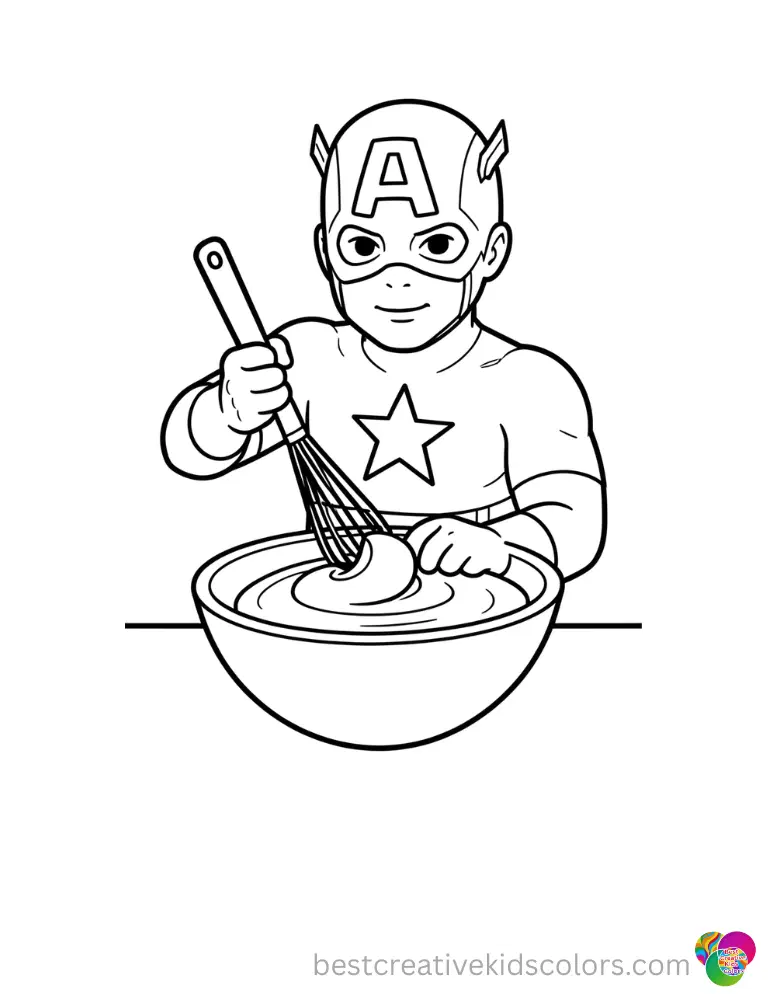 Watch him whisking pancake batter in a large bowl in colouring pages captain america.