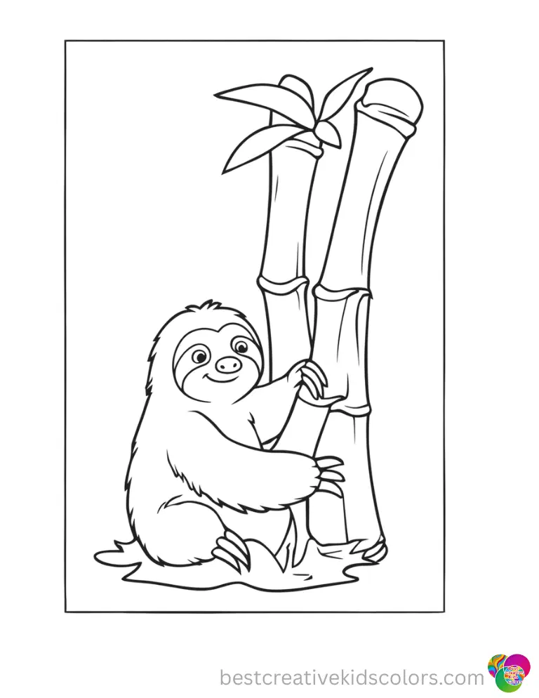 colouring pages sloth uncovers a remarkably tall bamboo stalk swaying peacefully.