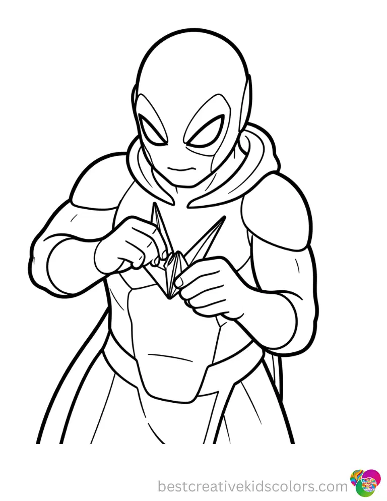 The strong hero is folding a tiny paper crane on these fun colouring pages venom.