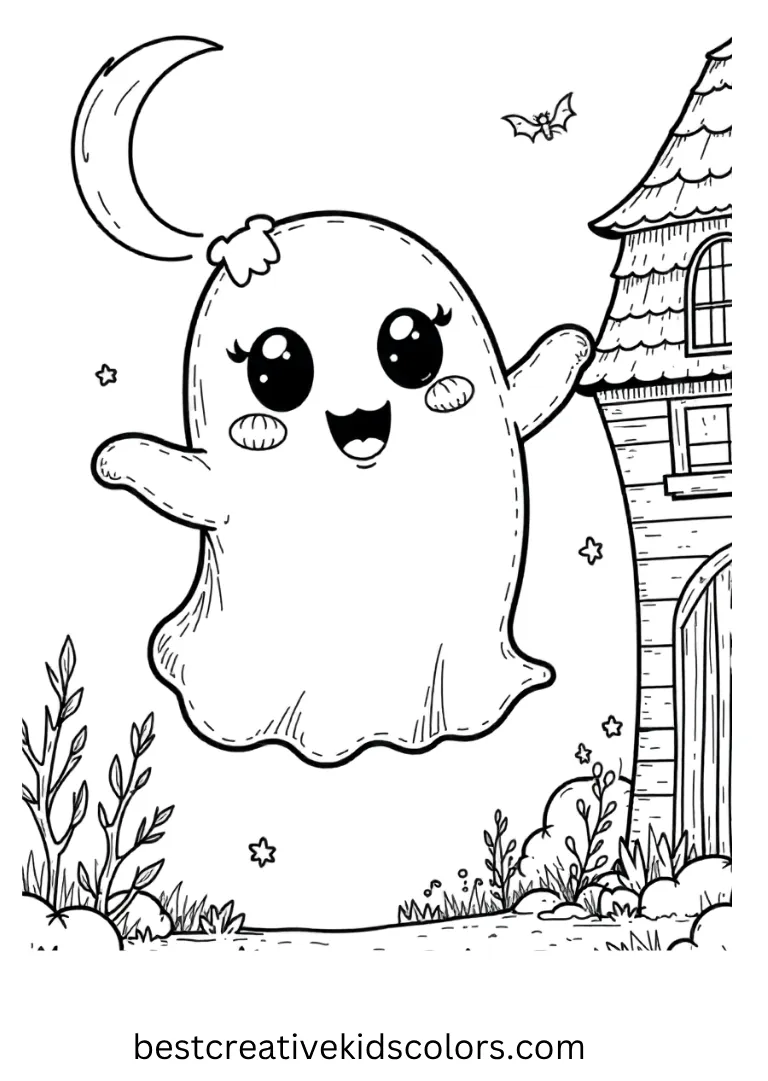 creepy kawaii ghost coloring page