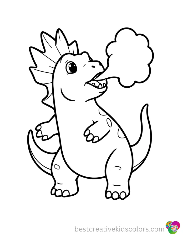 A massive beast in cute dinosaurs coloring pages is sneezing a huge puff of smoke.