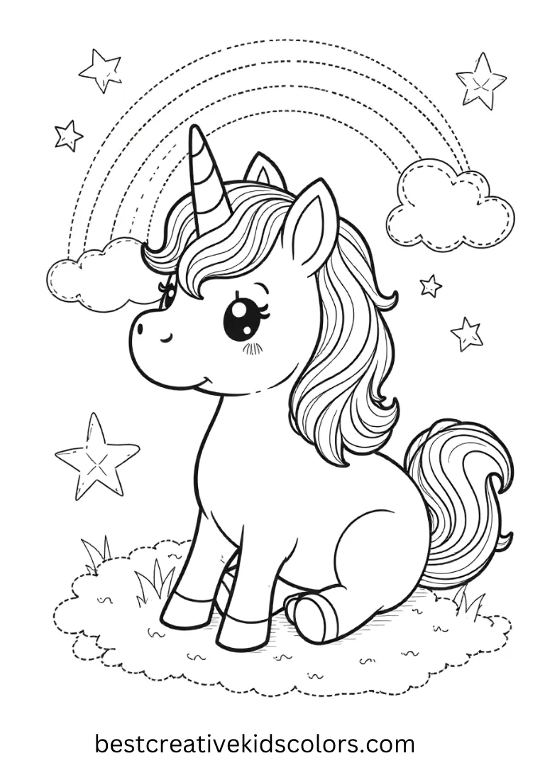 cute kawaii unicorn coloring sheet