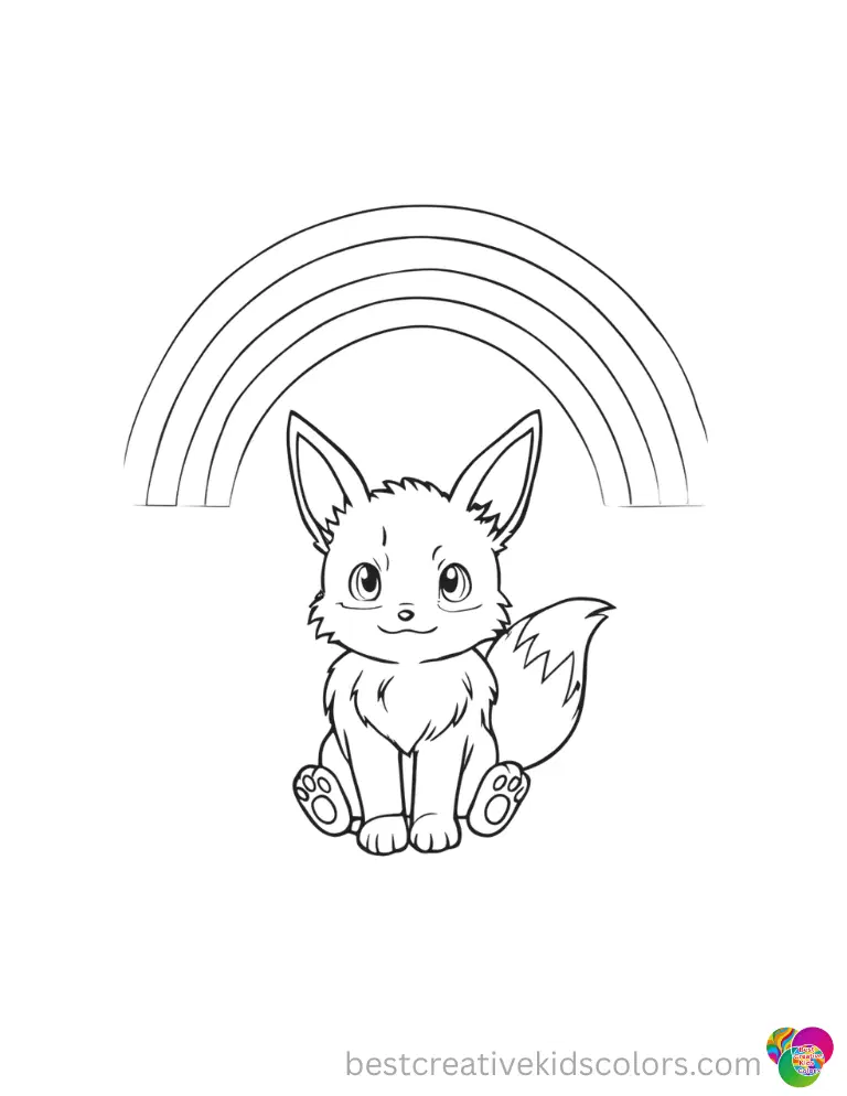 A beautiful rainbow arcs brightly across the empty sky in eevee pokemon coloring page.