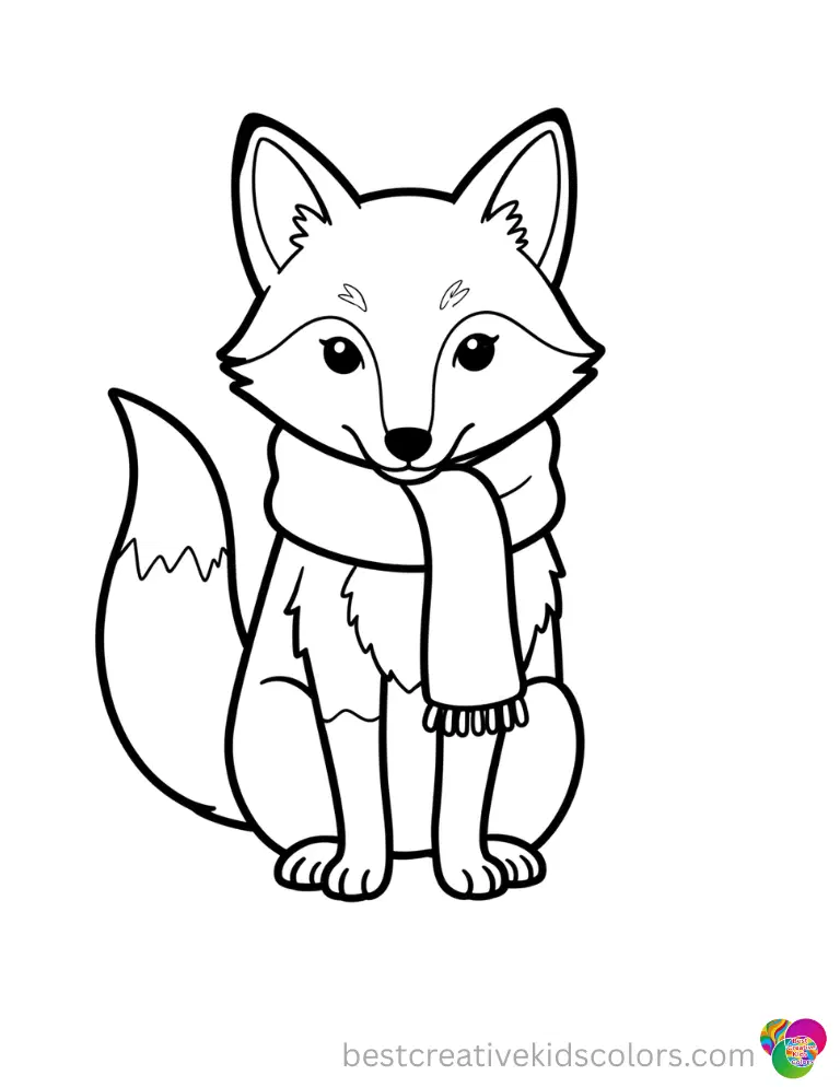 fall for coloring shows a clever fox wrapping a thick woolen scarf around its neck.