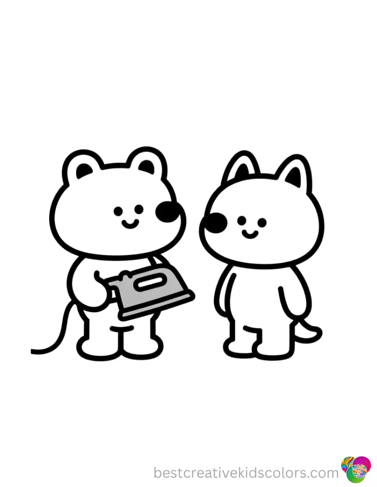 free bluey colouring pages shows Bluey smoothly ironing a wrinkled handkerchief.