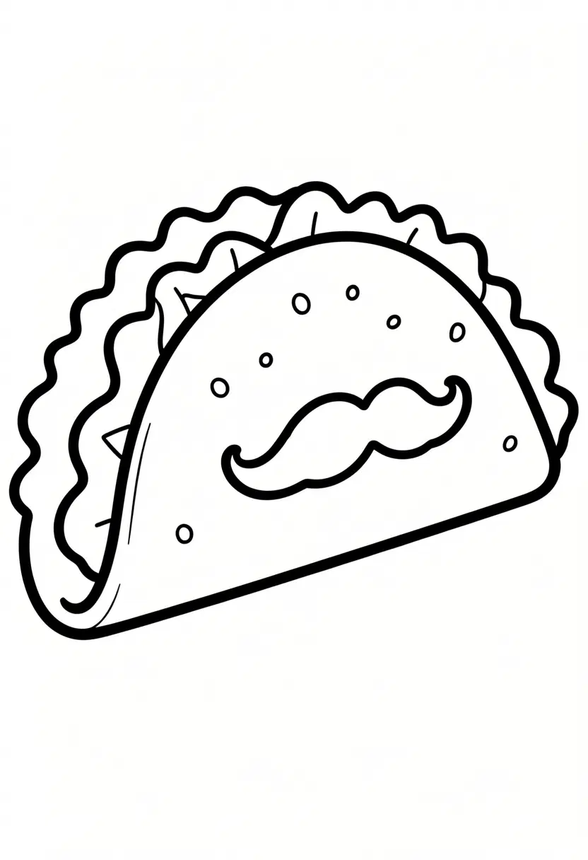 funny happy birthday coloring pages for adults depicts a giant taco wearing a tiny mustache.