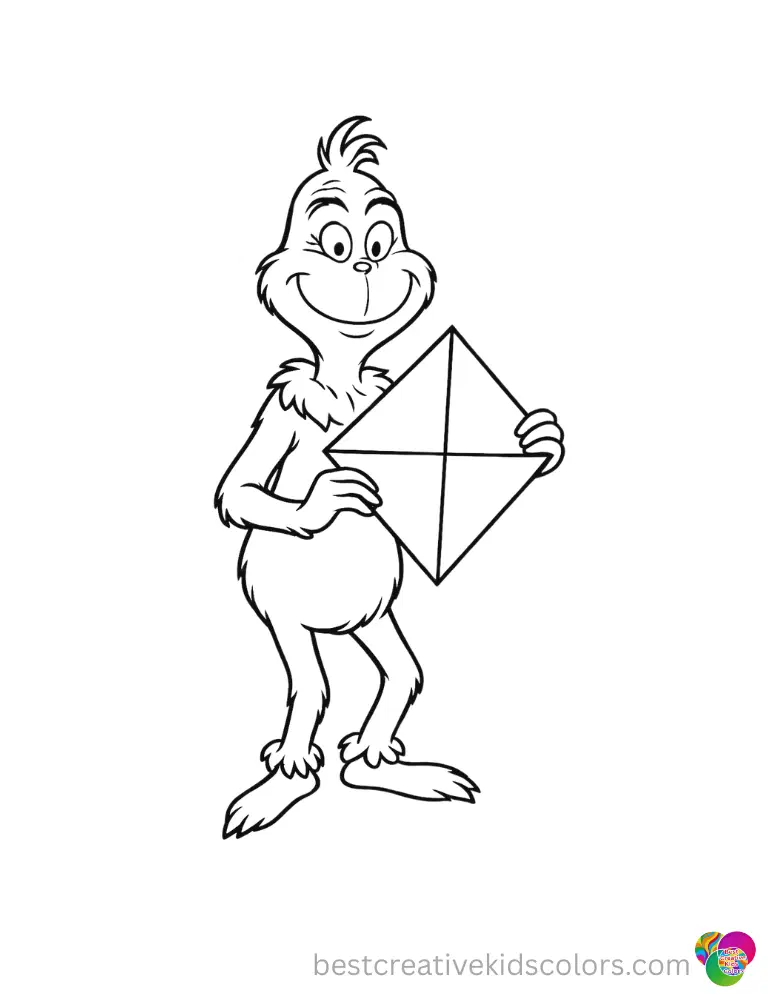 grinch coloring pictures shows the happy grinch folding a square paper kite today.