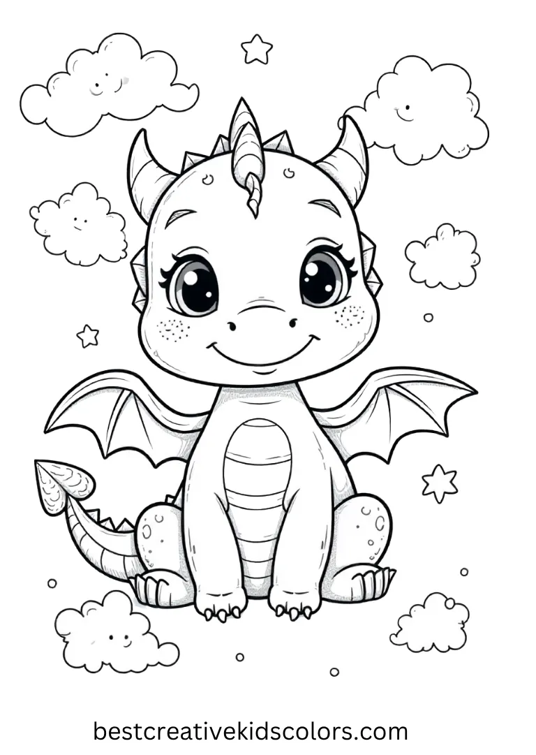 kawaii baby dragon coloring page