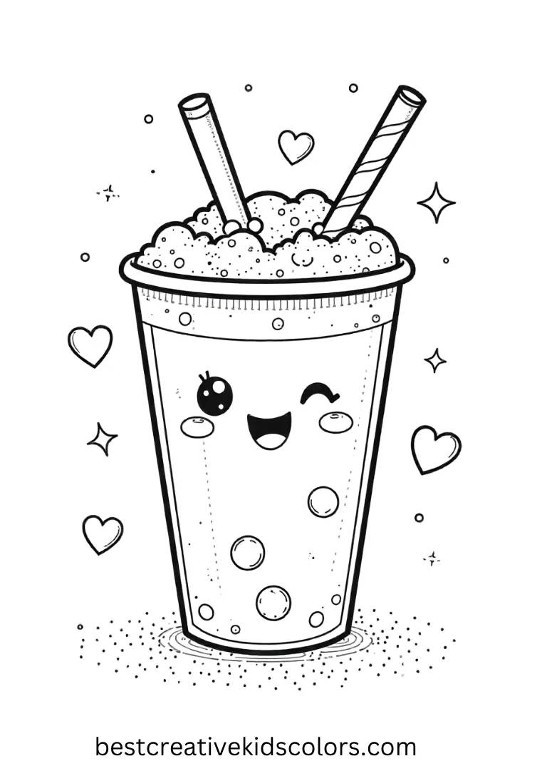 kawaii bubble tea coloring sheet