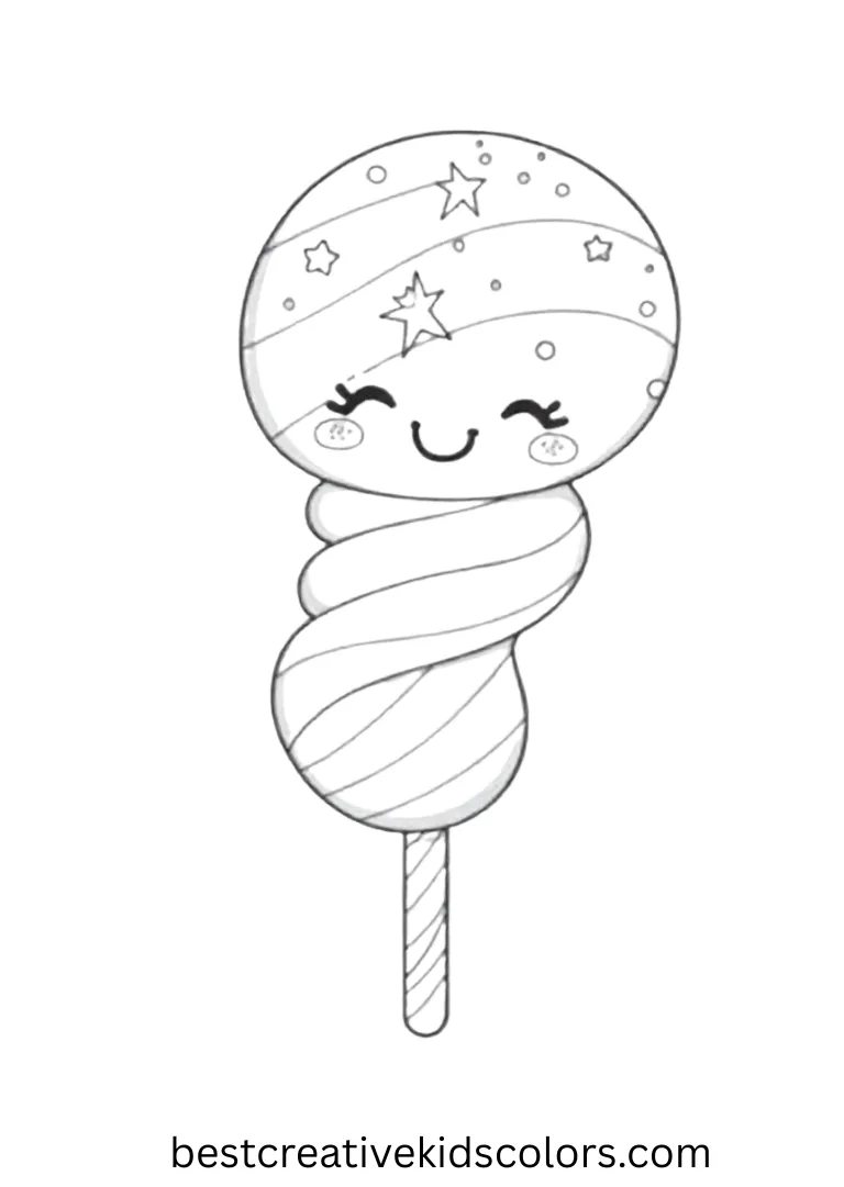 A sweet candy with stripes and sparkles gives wide spaces for cheerful and easy coloring fun.