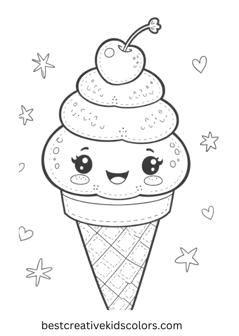 kawaii ice cream coloring page