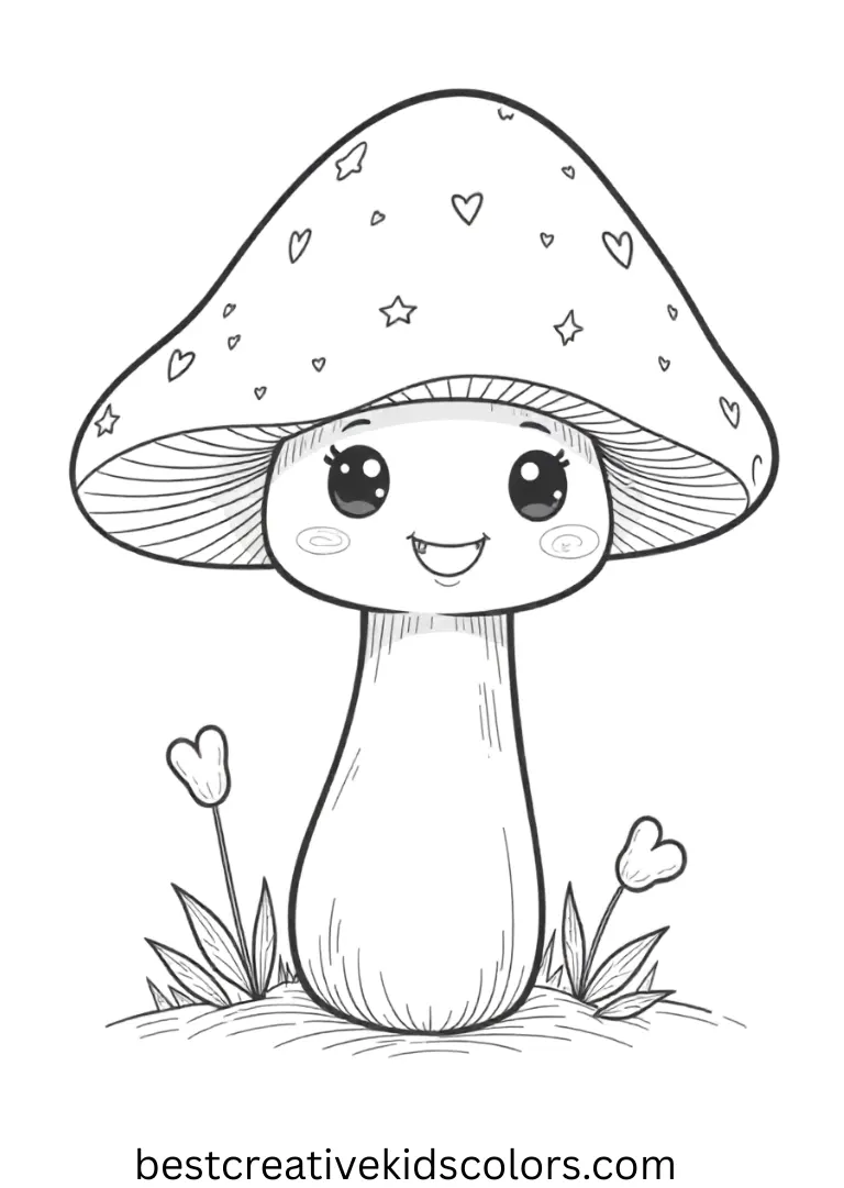 kawaii mushroom coloring page
