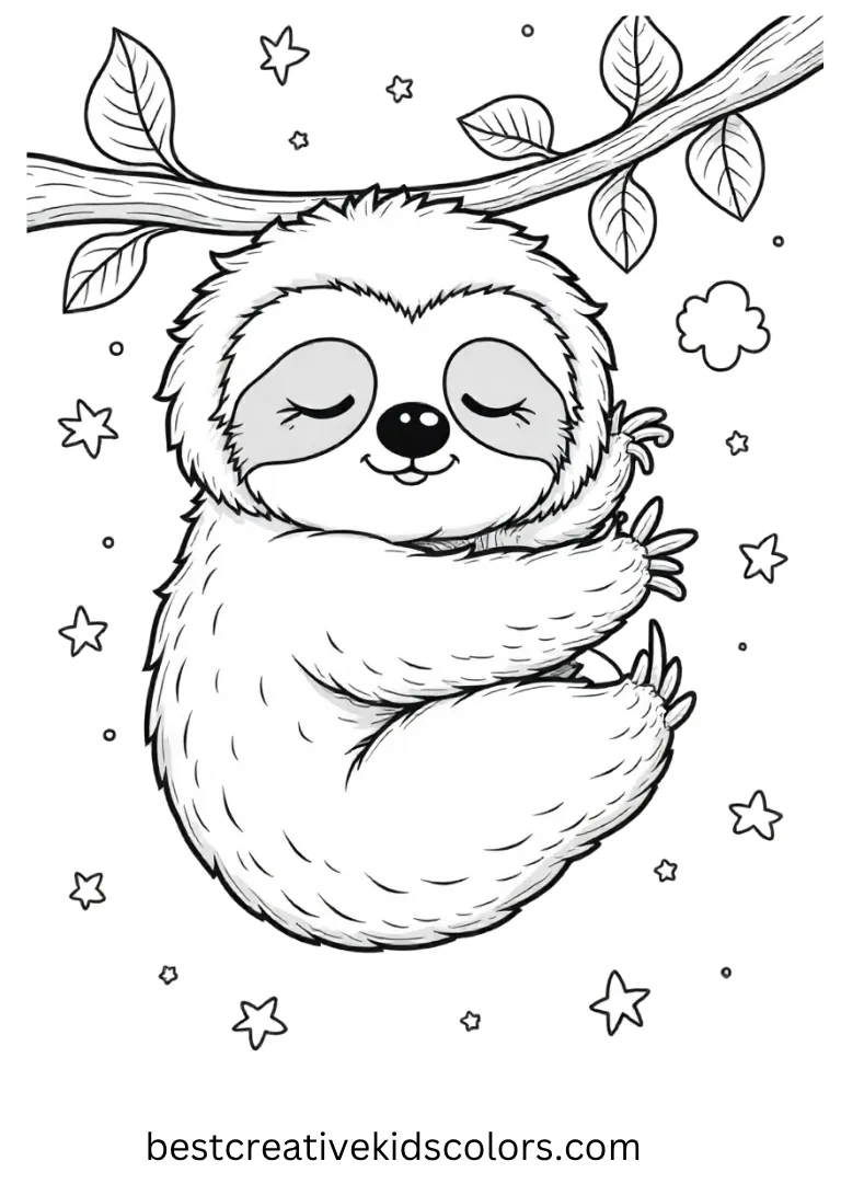 kawaii sloth coloring sheet