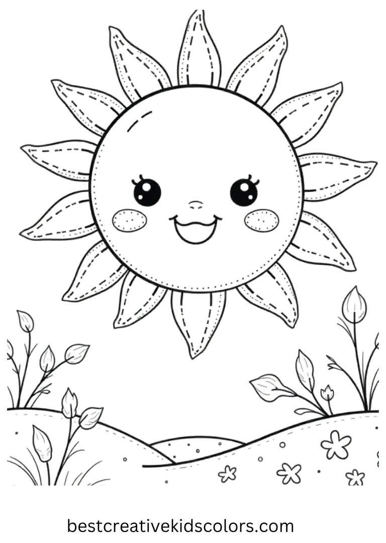 kawaii sun printable coloring page
