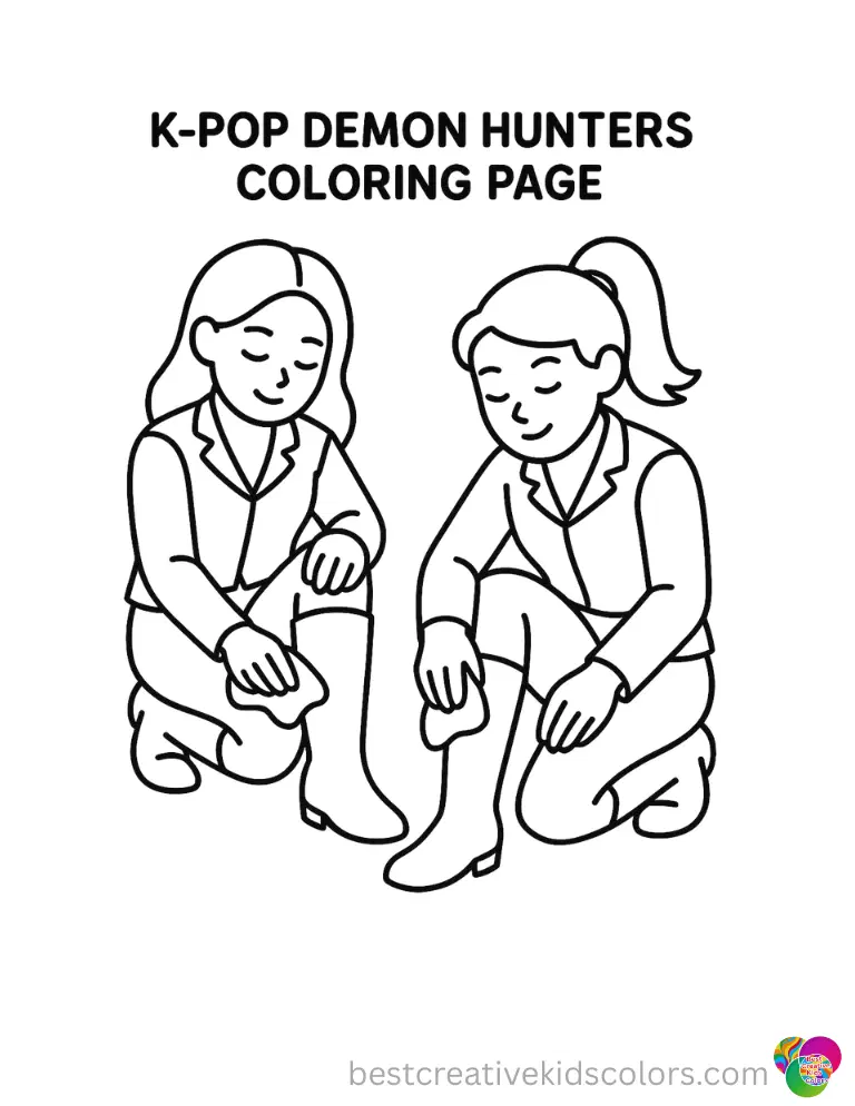 The Kpop demon hunters beautifully polish their boots in kpop demon hunters coloring page.