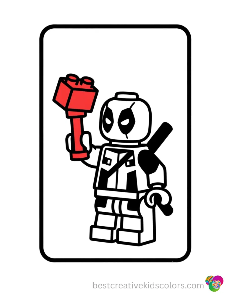 A tiny plastic hero in lego deadpool coloring pages adjusts a red brick antenna.