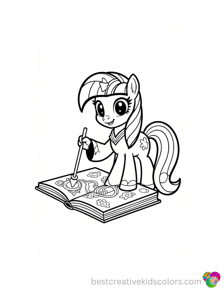 Twilight Sparkle finds a lost artifact inside a my little pony coloring book using a dowsing rod.