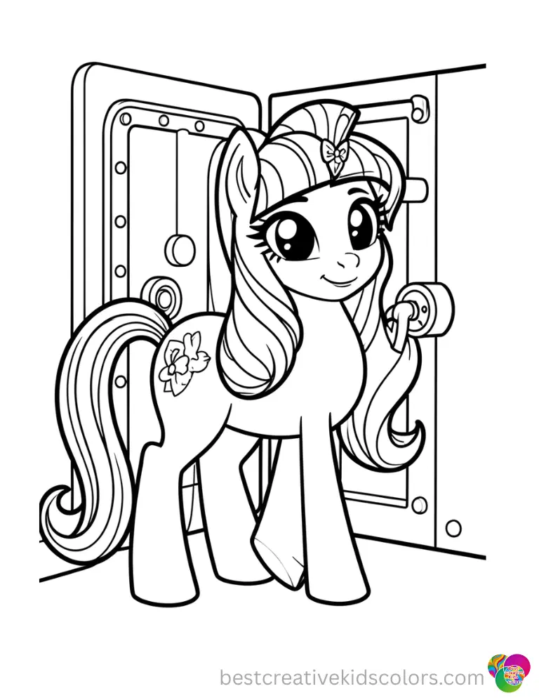 Twilight Sparkle uses a combination dial to unlock a sturdy vault in my little pony friendship is magic coloring pages.