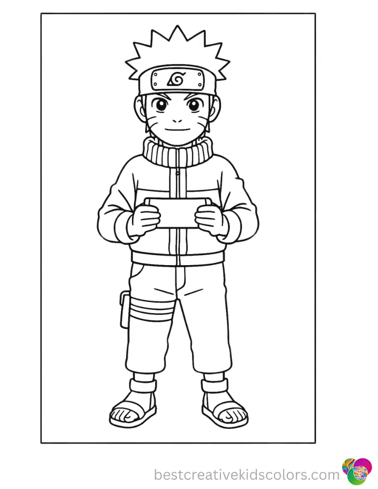 naruto color sheet features the brave ninja proudly holding a small paper scroll safely today.