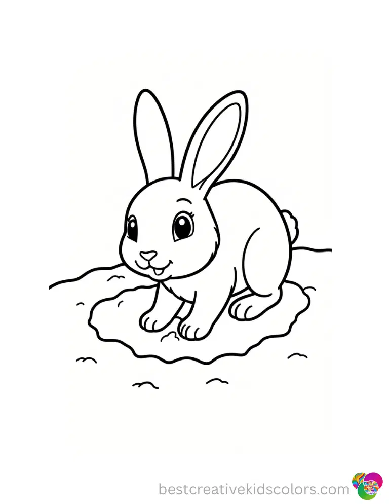 A joyful rabbit in printable coloring pages of bunnies digs a deep hole in the dirt.