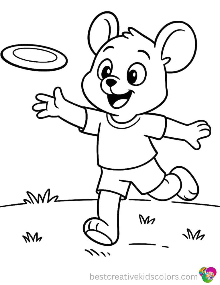 Rumi inside rumi coloring pages happily tosses a plastic frisbee across the grassy park.