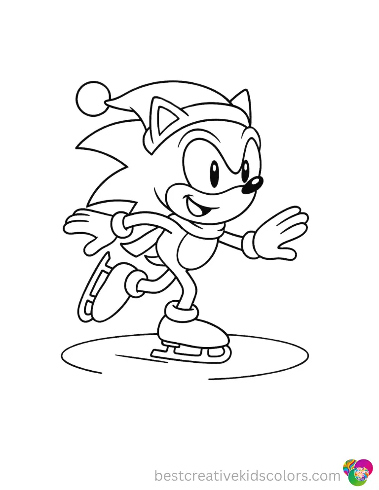 Sonic inside sonic christmas coloring page smoothly skates across a frozen lake today.