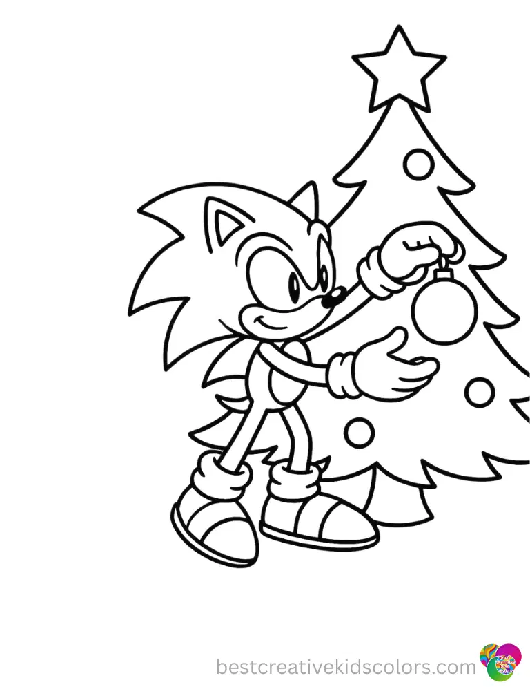 Sonic inside sonic christmas coloring sheet carefully places a bright gold ornament.