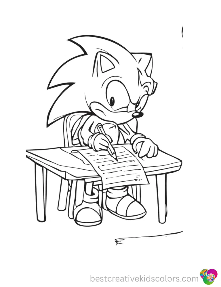  sonic coloring pages christmas features Sonic neatly writing a long holiday wish list.