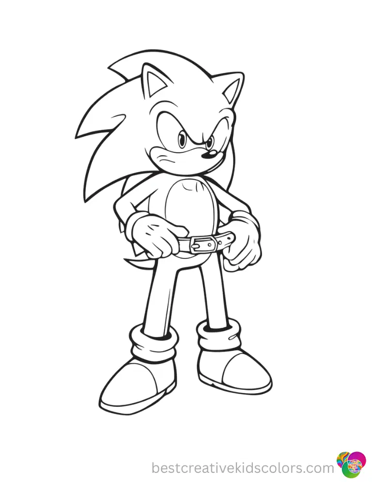 Sonic securely fastens a thick leather belt tightly around his waist in sonic pdf.
