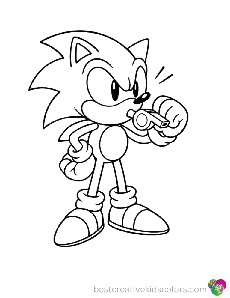 Sonic uses a silver whistle to signal a start of a race in these sonic the hedgehog coloring pages.