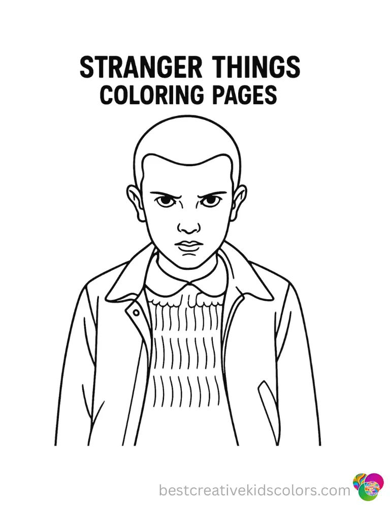 stranger thing coloring pages shows a smart girl perfectly holding a small flashlight.