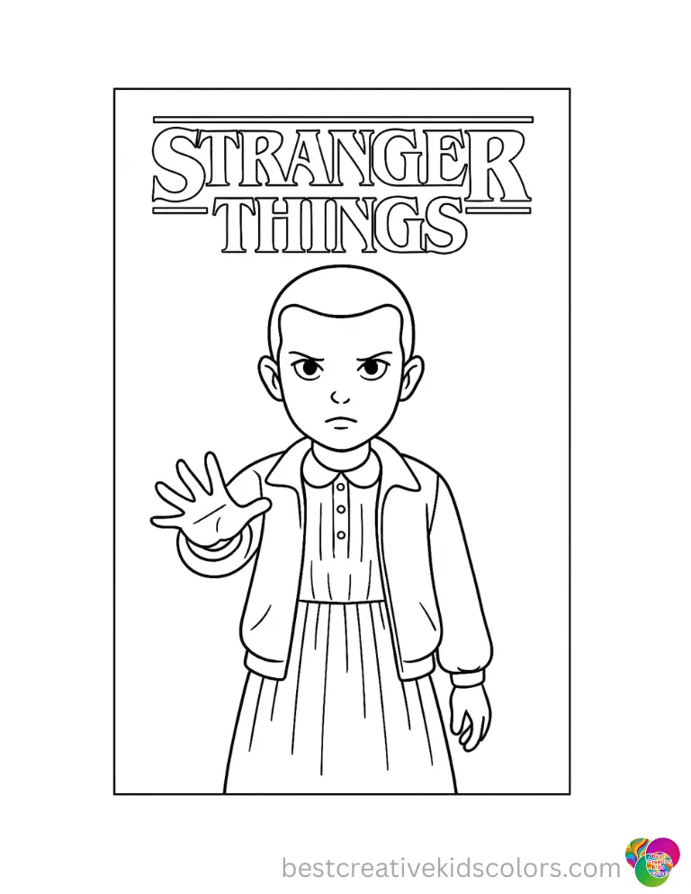 stranger things color pages features the heroes safely walking down a quiet street.