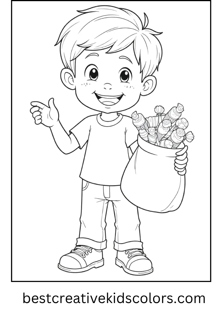 ucas with Candy Bag Coloring Page Lucas grins as he shows off his candy haul.