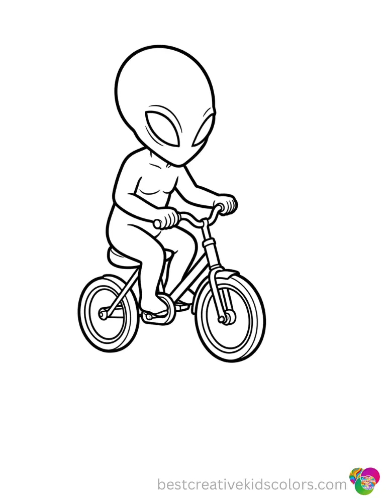 The large alien is riding a small metal tricycle on these neat venom color pages.