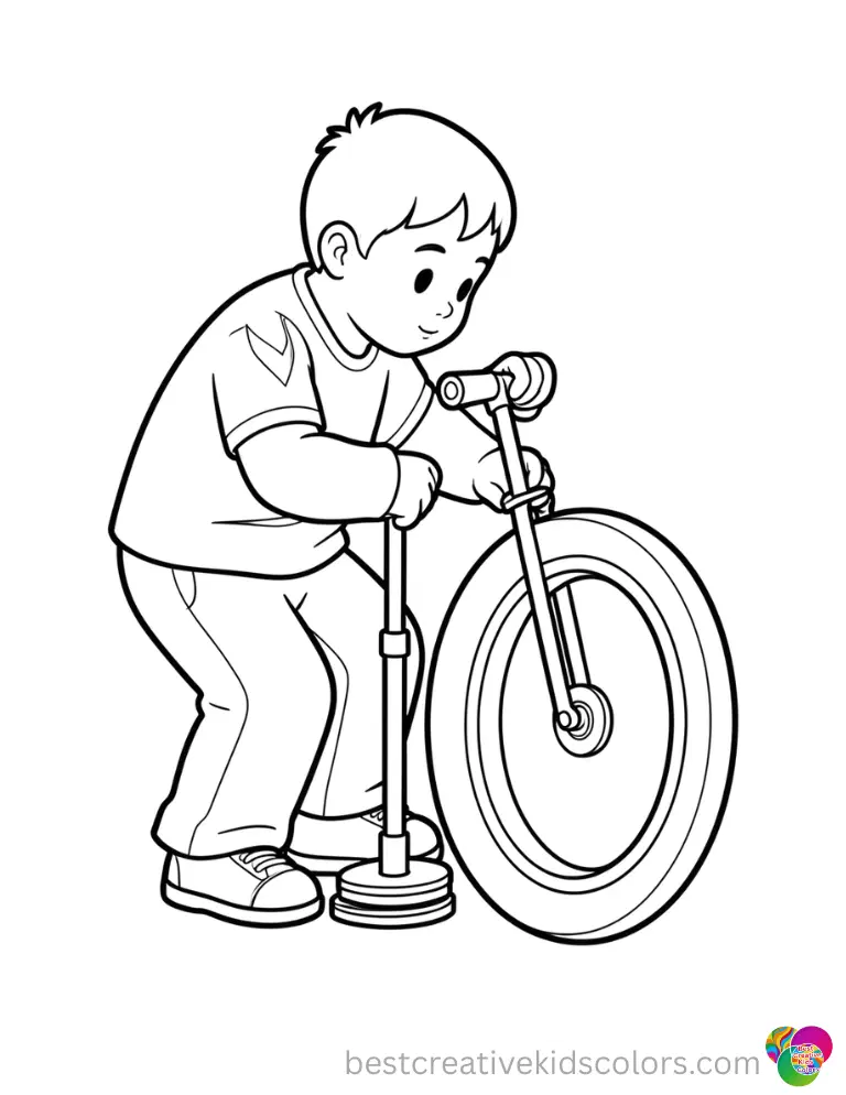 venom colouring shows him pumping a completely flat bicycle tire with a hand pump.