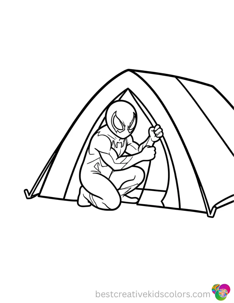 Try this awesome venom printable showing him zipping up a green camping tent safely.